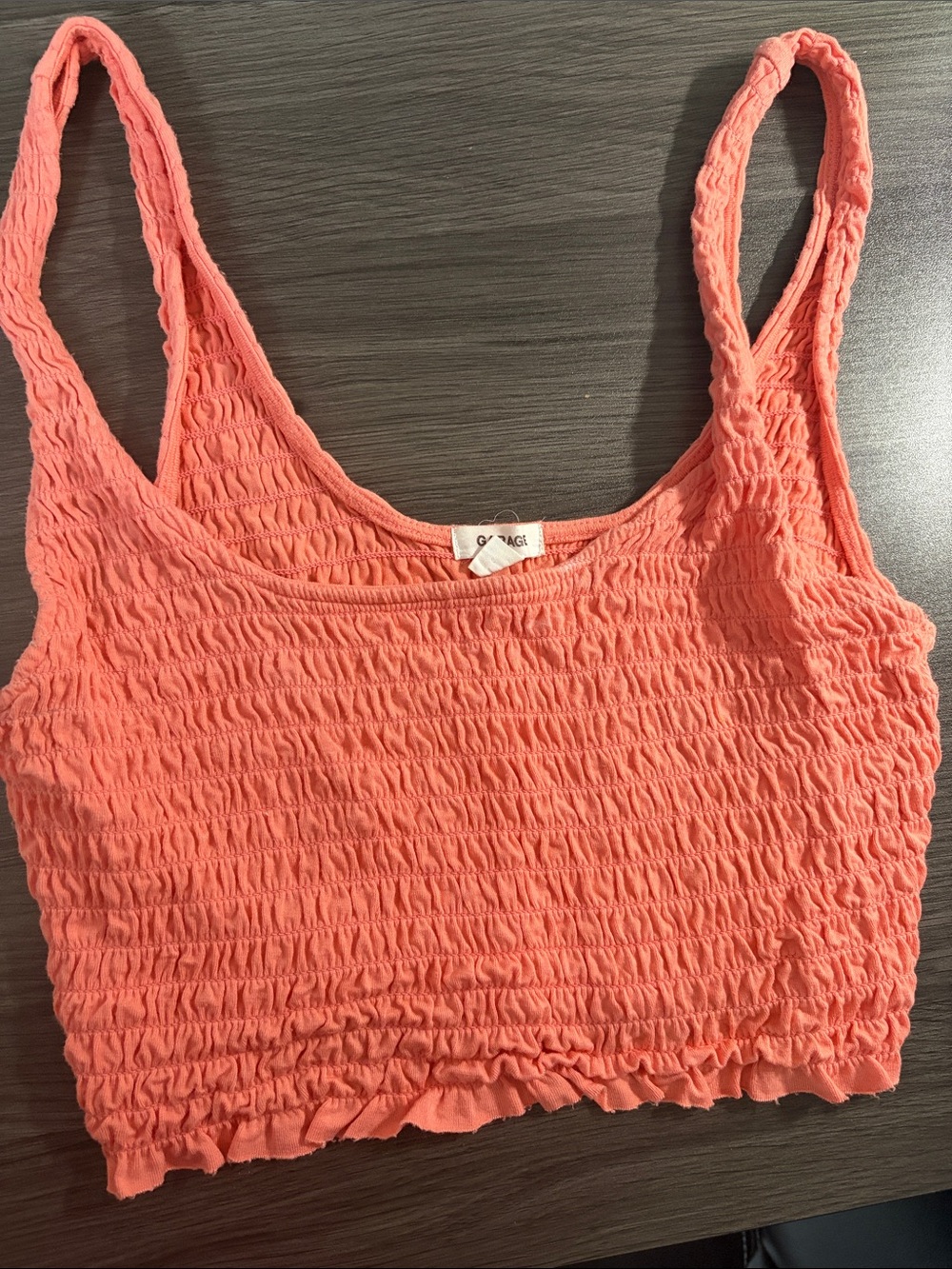 Garage Coral Smocked Crop Tank